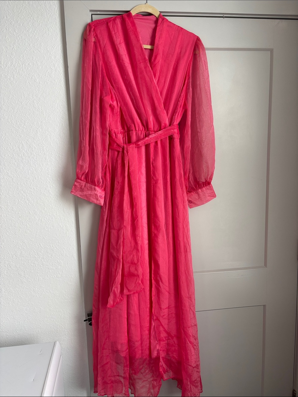 Hot Pink Faux Wrap Maxi Dress